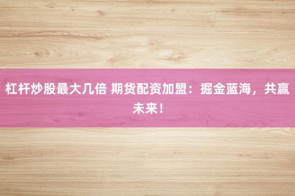 杠杆炒股最大几倍 期货配资加盟：掘金蓝海，共赢未来！