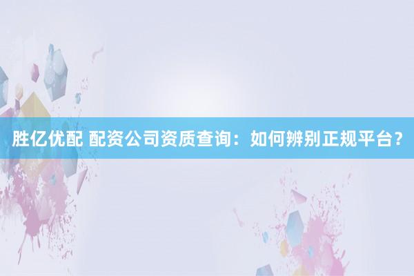 胜亿优配 配资公司资质查询：如何辨别正规平台？