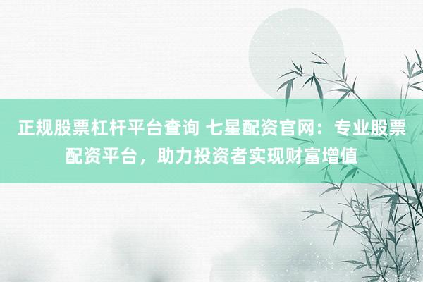 正规股票杠杆平台查询 七星配资官网：专业股票配资平台，助力投资者实现财富增值