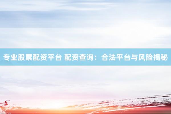 专业股票配资平台 配资查询：合法平台与风险揭秘