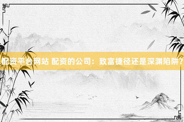 配资平台网站 配资的公司:致富捷径还是深渊陷阱?